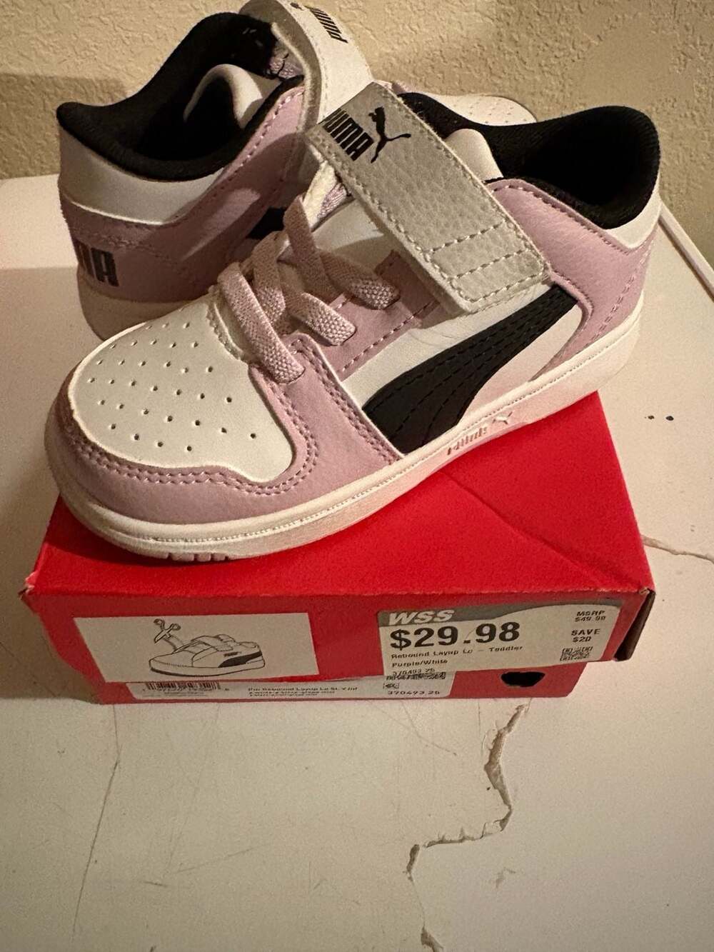Puma Rebound Layup Lo Toddler Shoes Purple White Black Size 9C